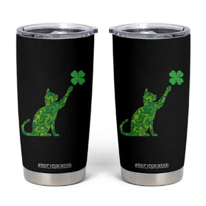 St Patricks Day Shamrock Cat Tumbler Cup Saint Pattys Cats Lover TS02 Black Print Your Wear