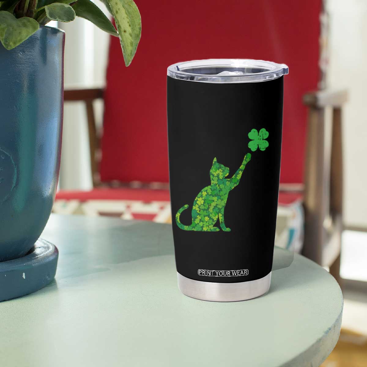 St Patricks Day Shamrock Cat Tumbler Cup Saint Pattys Cats Lover TS02 Print Your Wear