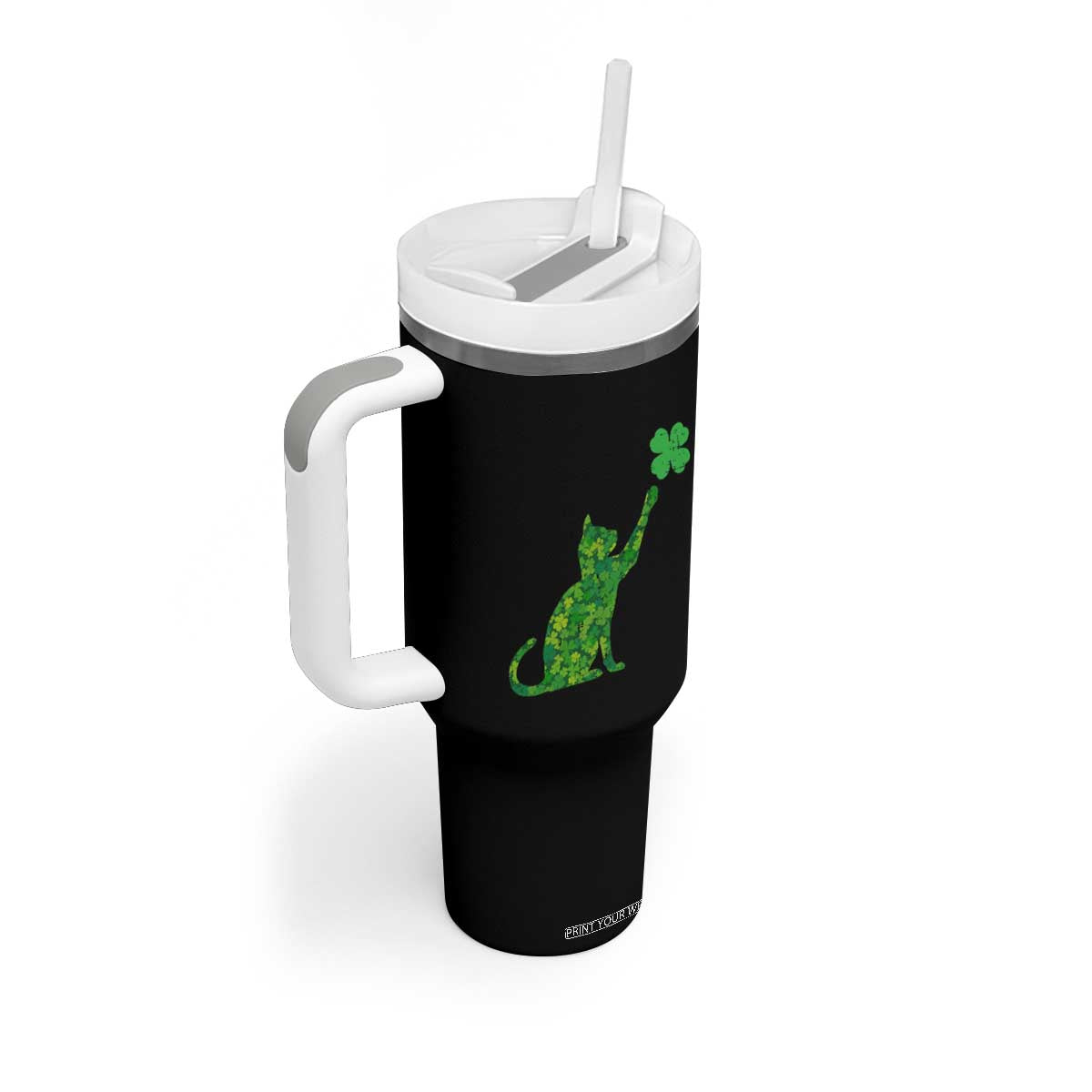 St Patricks Day Shamrock Cat Tumbler With Handle Saint Pattys Cats Lover TS02 Print Your Wear