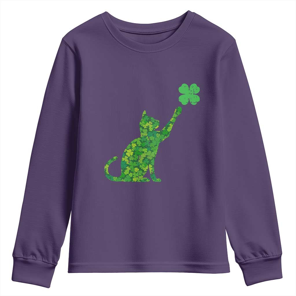 St Patricks Day Shamrock Cat Youth Sweatshirt Saint Pattys Cats Lover TS02 Purple Print Your Wear