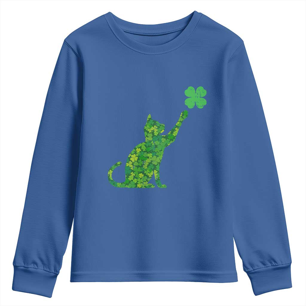 St Patricks Day Shamrock Cat Youth Sweatshirt Saint Pattys Cats Lover TS02 Royal Blue Print Your Wear