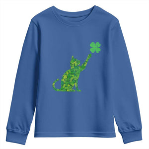 St Patricks Day Shamrock Cat Youth Sweatshirt Saint Pattys Cats Lover TS02 Royal Blue Print Your Wear