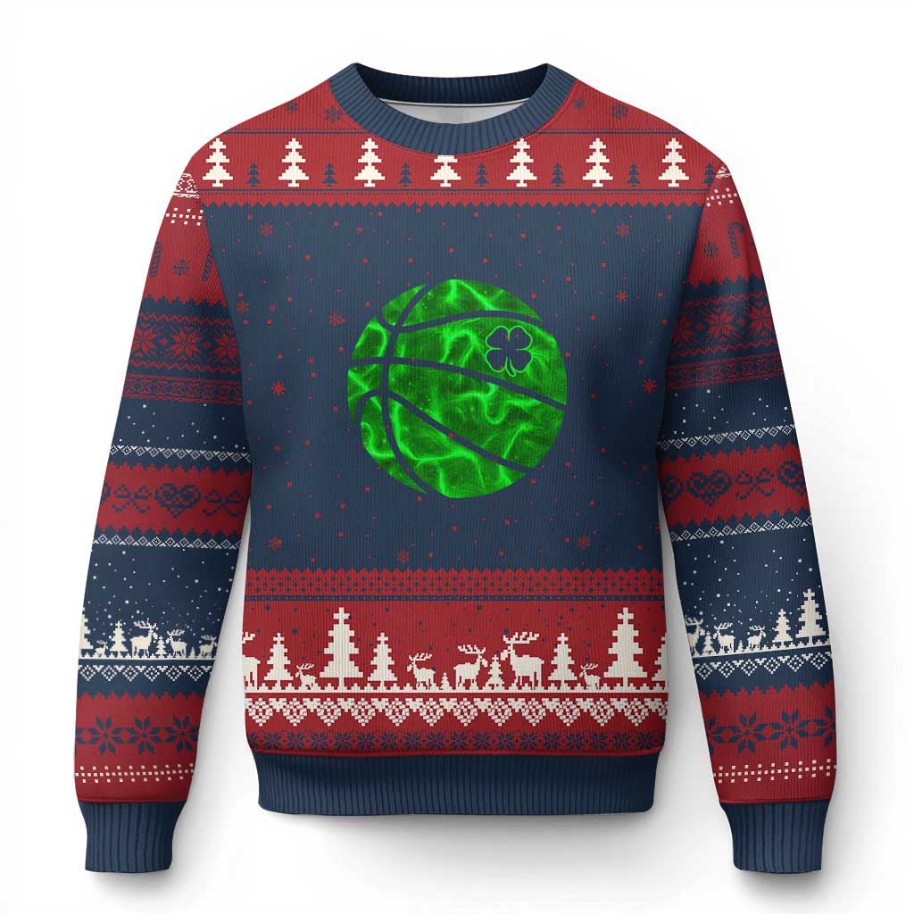 Lucky Shamrock Basketball Ugly Christmas Sweater Clover Irish St Patrick's Day Sport Lover TS02 Navy Red Print Your Wear