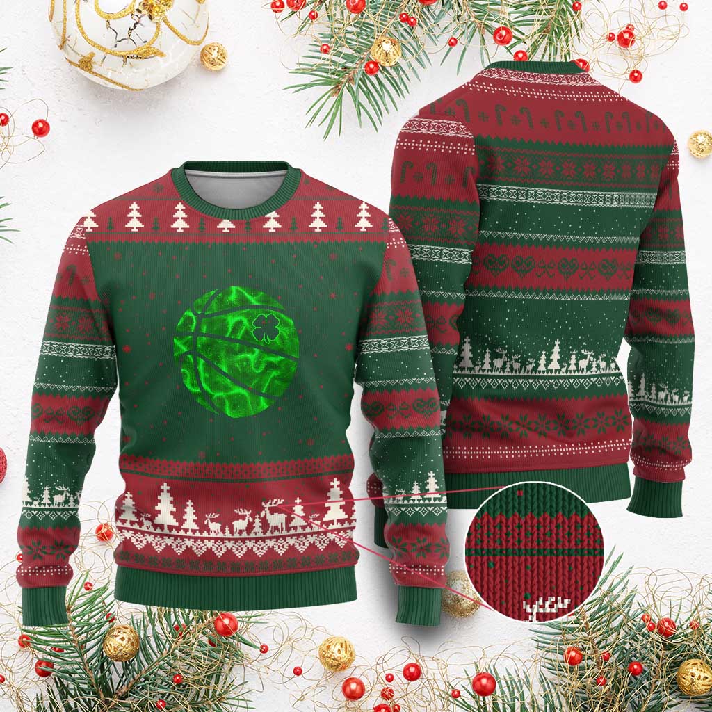Lucky Shamrock Basketball Ugly Christmas Sweater Clover Irish St Patrick's Day Sport Lover TS02 Red Green Print Your Wear