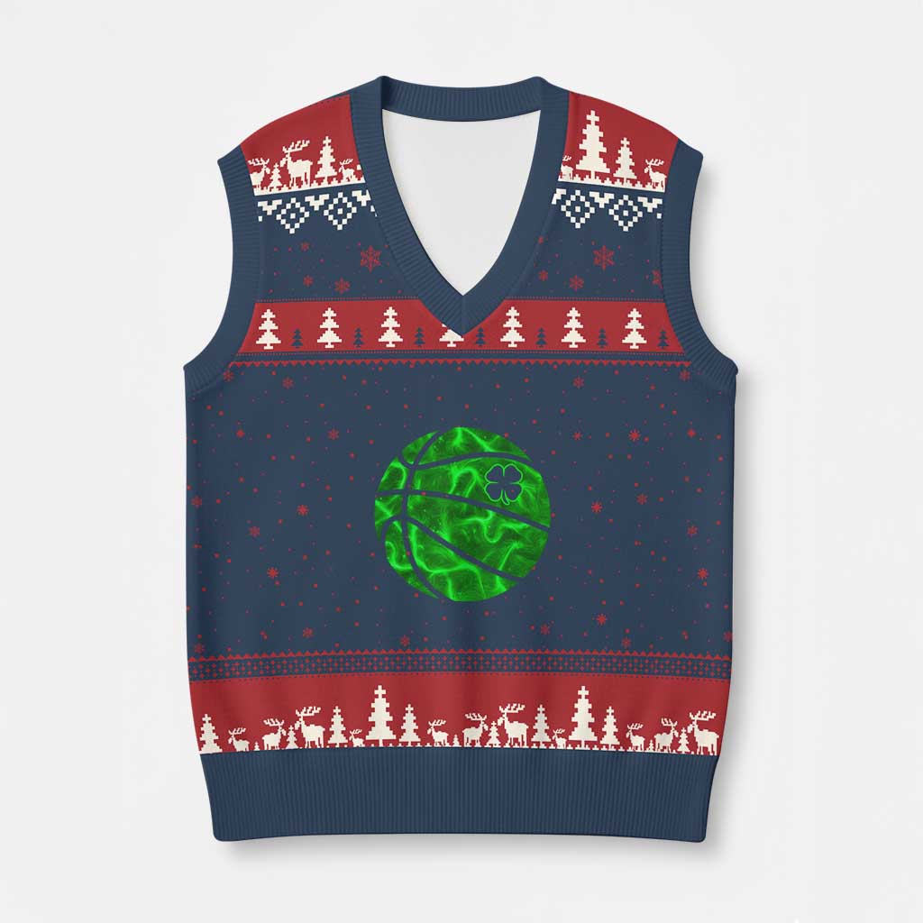 Lucky Shamrock Basketball V-Neck Knit Sweater Vest Clover Irish St Patrick's Day Sport Lover TS02 Navy Red Print Your Wear