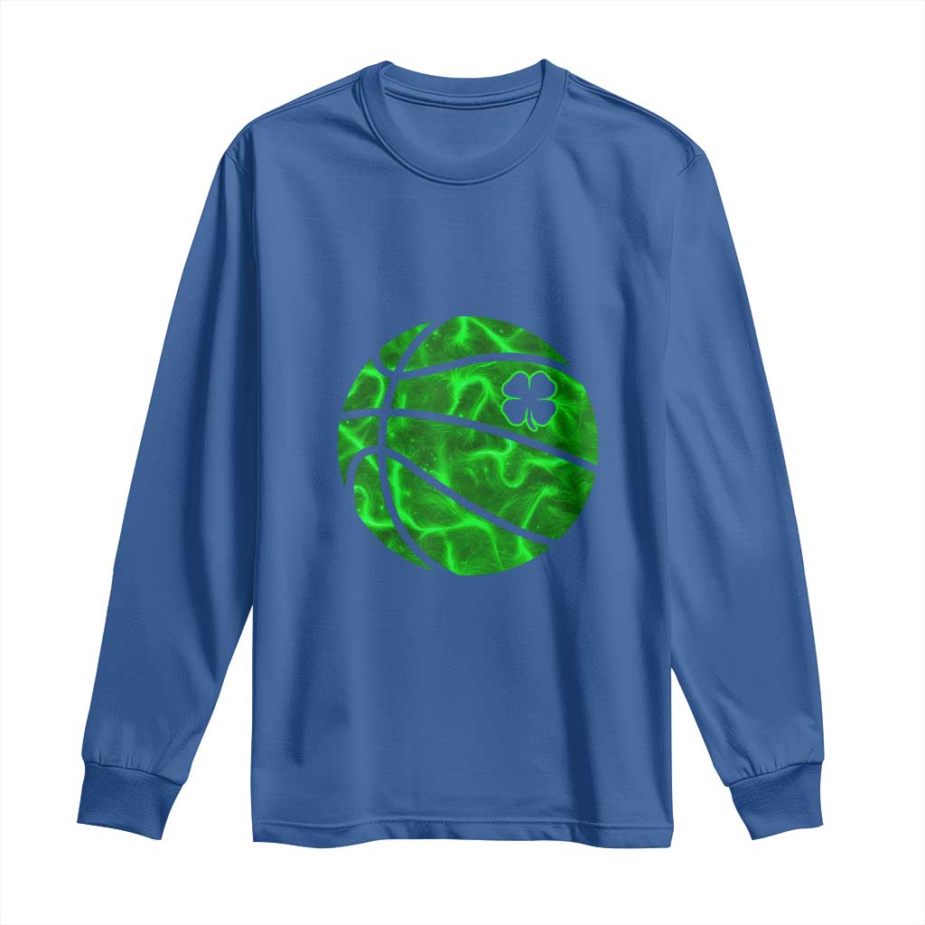 Lucky Shamrock Basketball Long Sleeve Shirt Clover Irish St Patrick's Day Sport Lover TS02 Royal Blue Print Your Wear