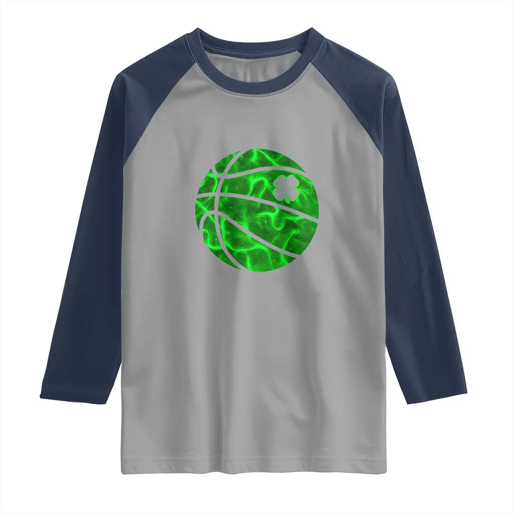 Lucky Shamrock Basketball Raglan Shirt Clover Irish St Patrick's Day Sport Lover TS02 Sport Gray Navy Print Your Wear