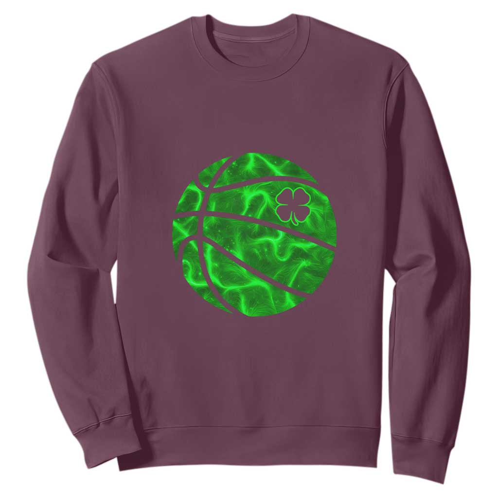 Lucky Shamrock Basketball Sweatshirt Clover Irish St Patrick's Day Sport Lover TS02 Maroon Print Your Wear