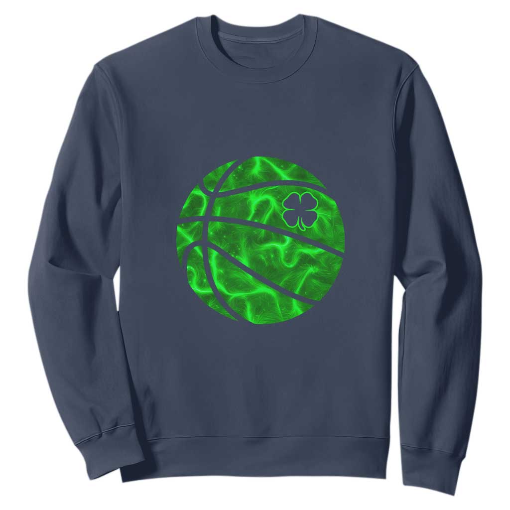 Lucky Shamrock Basketball Sweatshirt Clover Irish St Patrick's Day Sport Lover TS02 Navy Print Your Wear