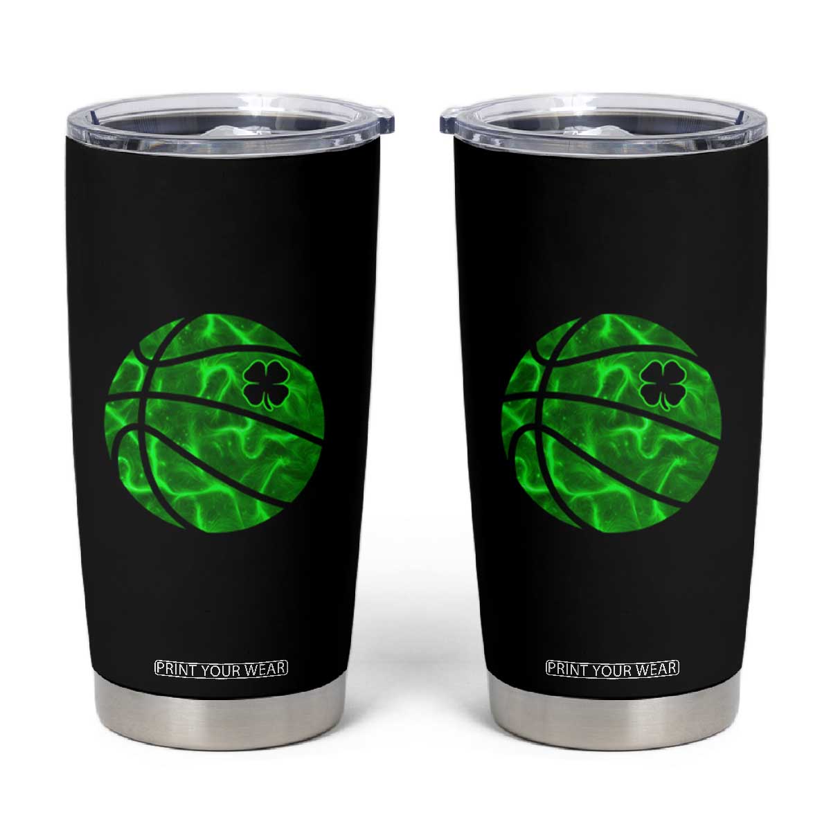 Lucky Shamrock Basketball Tumbler Cup Clover Irish St Patrick's Day Sport Lover TS02 Black Print Your Wear