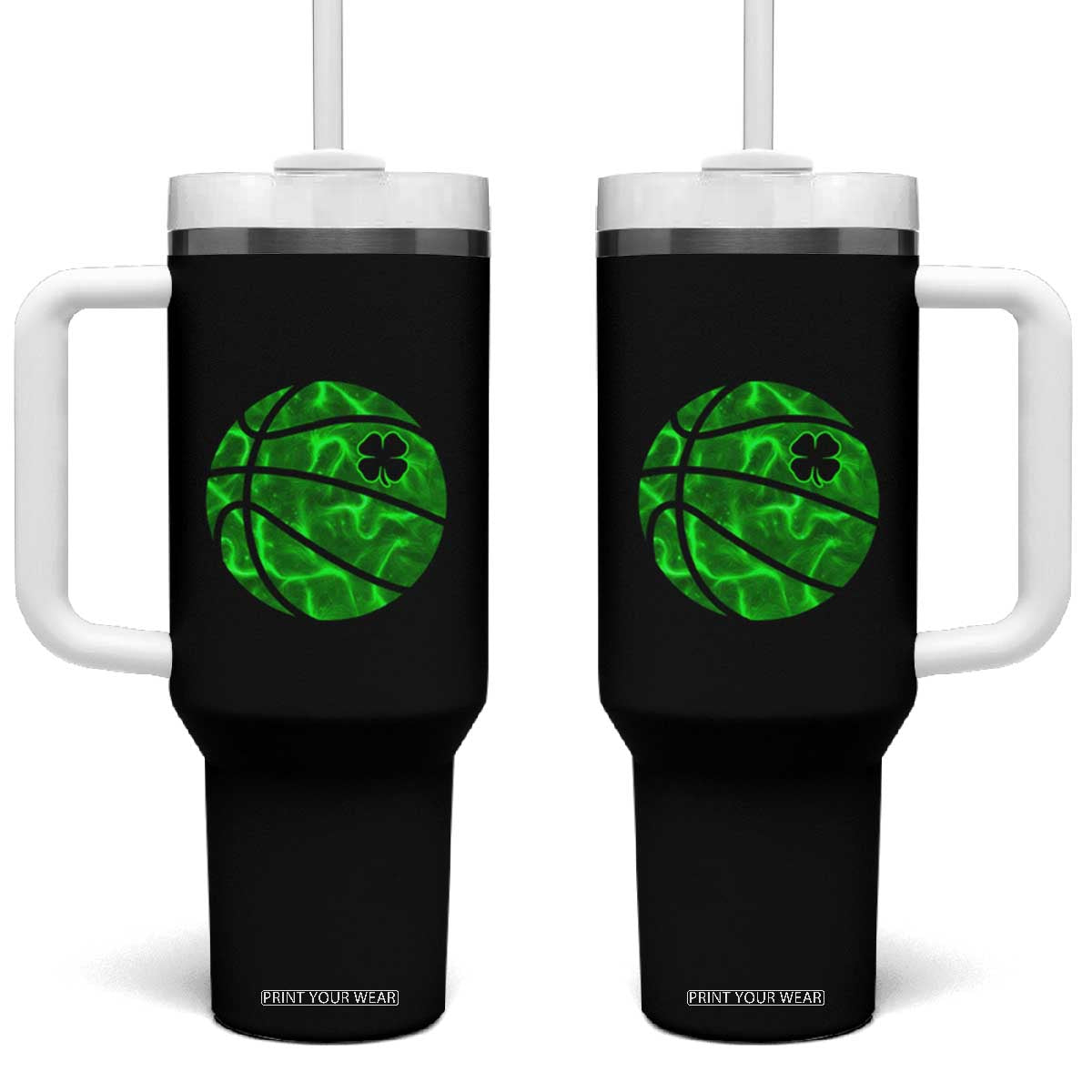 Lucky Shamrock Basketball Tumbler With Handle Clover Irish St Patrick's Day Sport Lover TS02 One Size: 40 oz Black Print Your Wear