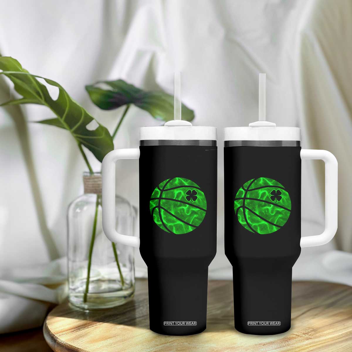 Lucky Shamrock Basketball Tumbler With Handle Clover Irish St Patrick's Day Sport Lover TS02 Print Your Wear