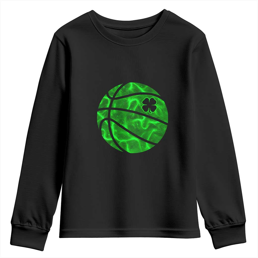 Lucky Shamrock Basketball Youth Sweatshirt Clover Irish St Patrick's Day Sport Lover TS02 Black Print Your Wear