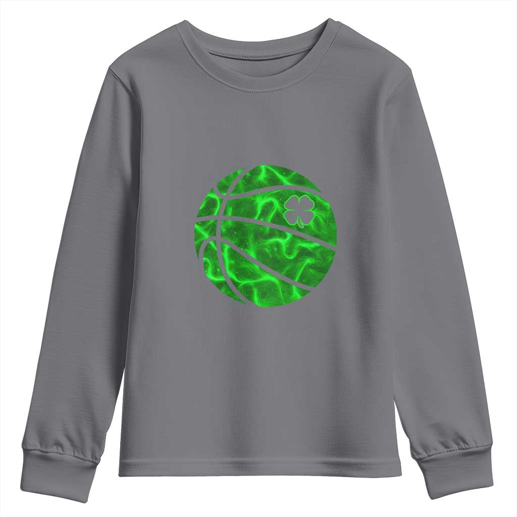 Lucky Shamrock Basketball Youth Sweatshirt Clover Irish St Patrick's Day Sport Lover TS02 Charcoal Print Your Wear