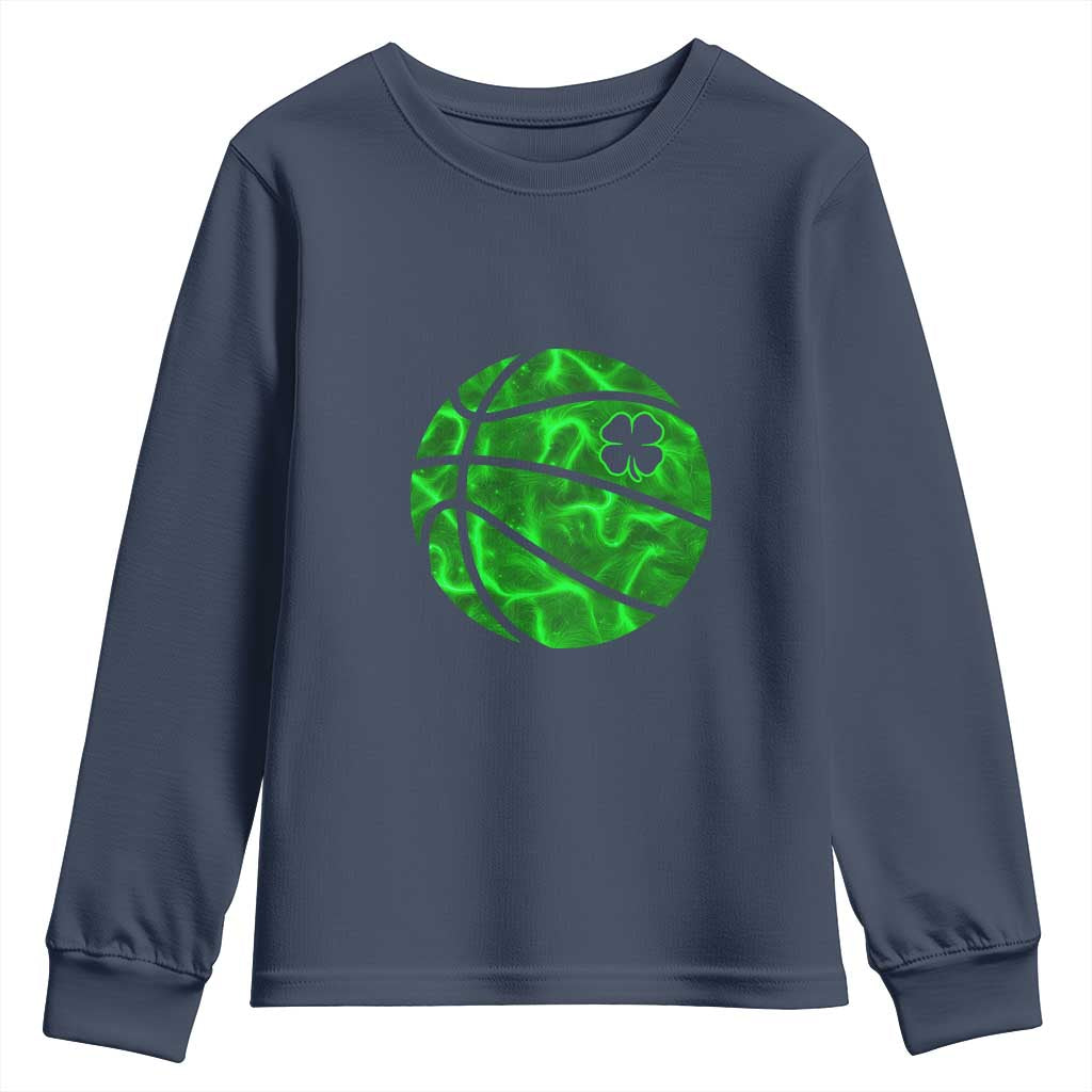 Lucky Shamrock Basketball Youth Sweatshirt Clover Irish St Patrick's Day Sport Lover TS02 Navy Print Your Wear