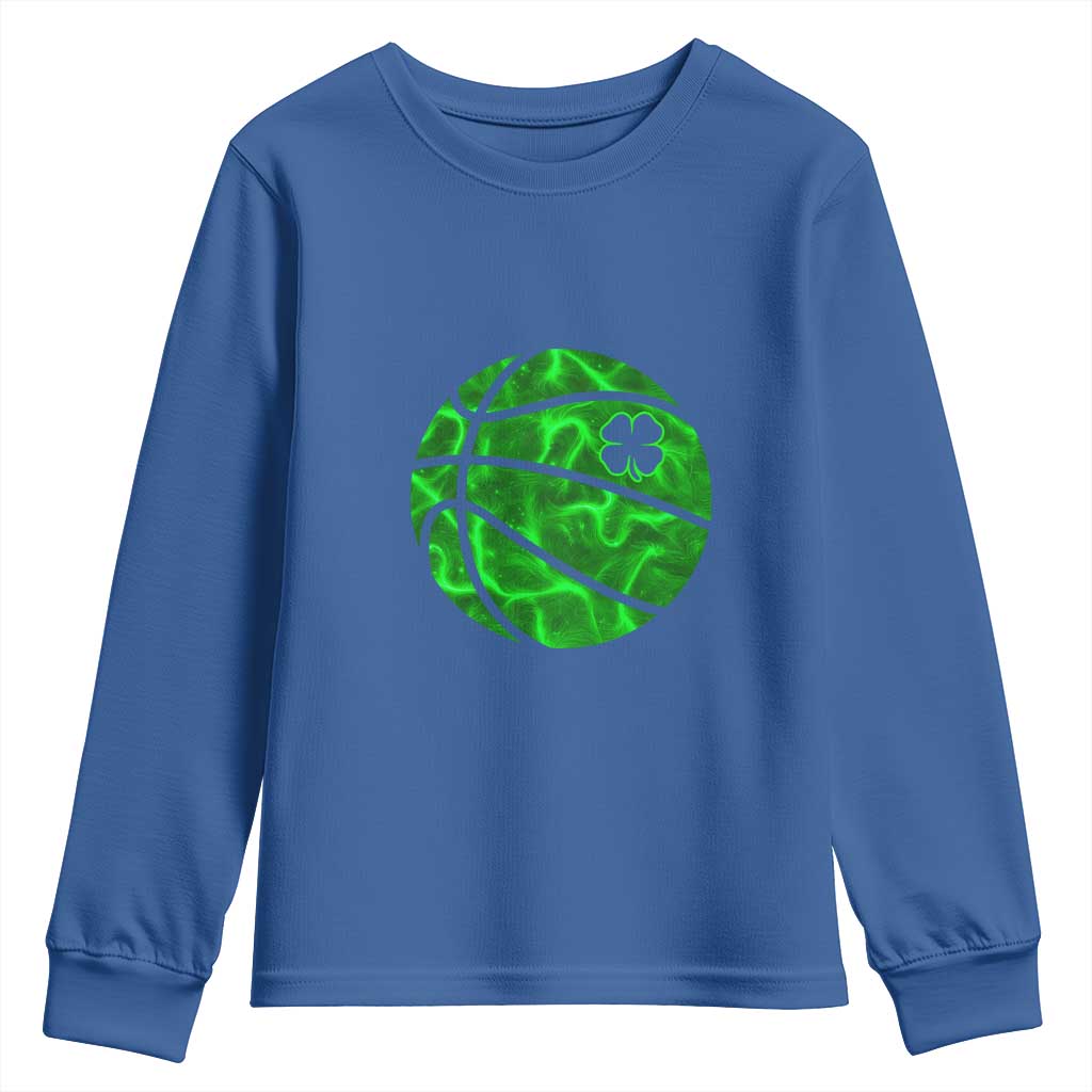 Lucky Shamrock Basketball Youth Sweatshirt Clover Irish St Patrick's Day Sport Lover TS02 Royal Blue Print Your Wear