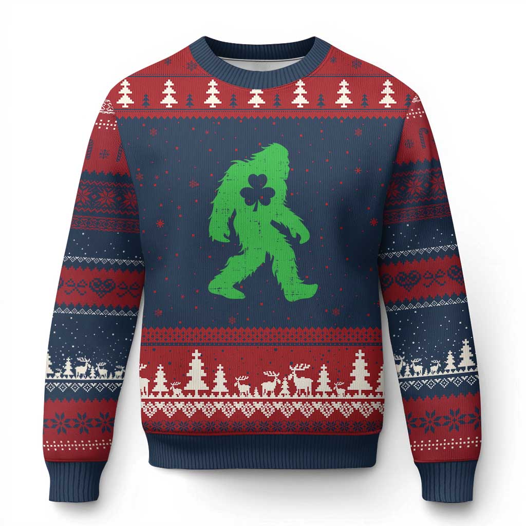 St Patricks Day Bigfoot Ugly Christmas Sweater Sasquatch Lucky Shamrock TS02 Navy Red Print Your Wear