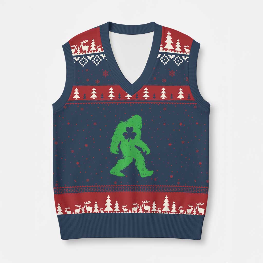 St Patricks Day Bigfoot V-Neck Knit Sweater Vest Sasquatch Lucky Shamrock TS02 Navy Red Print Your Wear