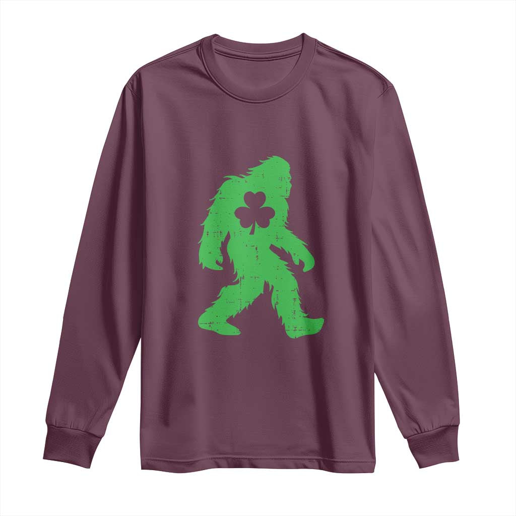 St Patricks Day Bigfoot Long Sleeve Shirt Sasquatch Lucky Shamrock TS02 Maroon Print Your Wear
