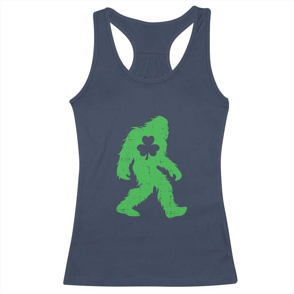 St Patricks Day Bigfoot Racerback Tank Top Sasquatch Lucky Shamrock TS02 Navy Print Your Wear