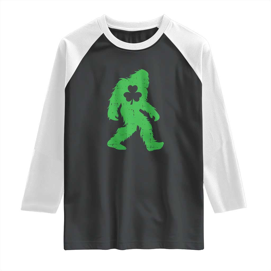 St Patricks Day Bigfoot Raglan Shirt Sasquatch Lucky Shamrock TS02 Black White Print Your Wear