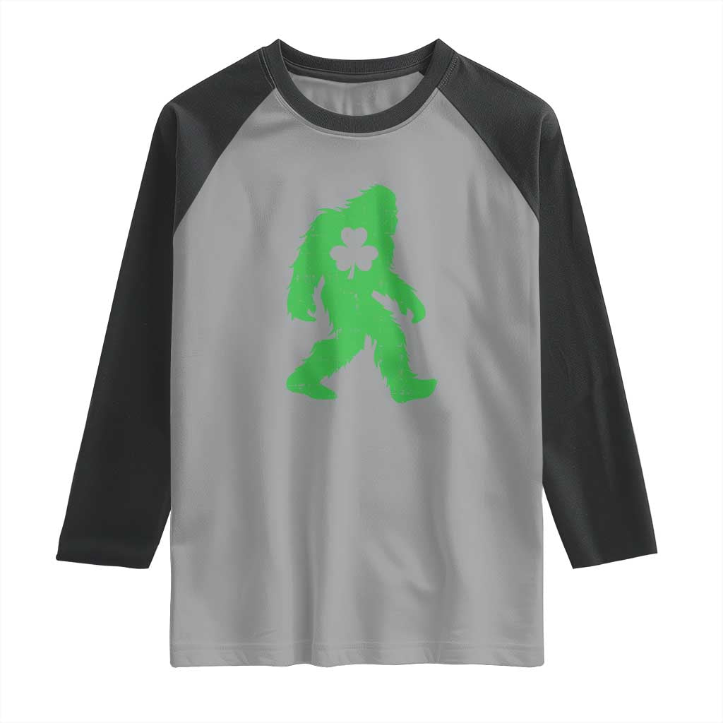 St Patricks Day Bigfoot Raglan Shirt Sasquatch Lucky Shamrock TS02 Sport Gray Black Print Your Wear