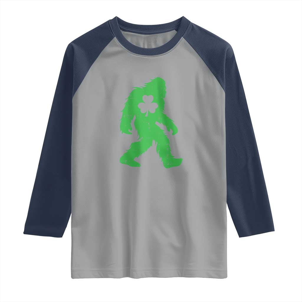 St Patricks Day Bigfoot Raglan Shirt Sasquatch Lucky Shamrock TS02 Sport Gray Navy Print Your Wear