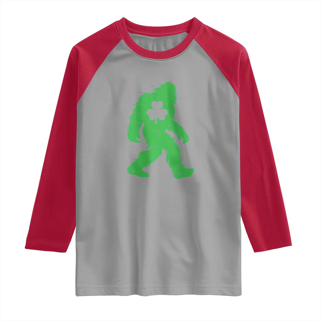 St Patricks Day Bigfoot Raglan Shirt Sasquatch Lucky Shamrock TS02 Sport Gray Red Print Your Wear