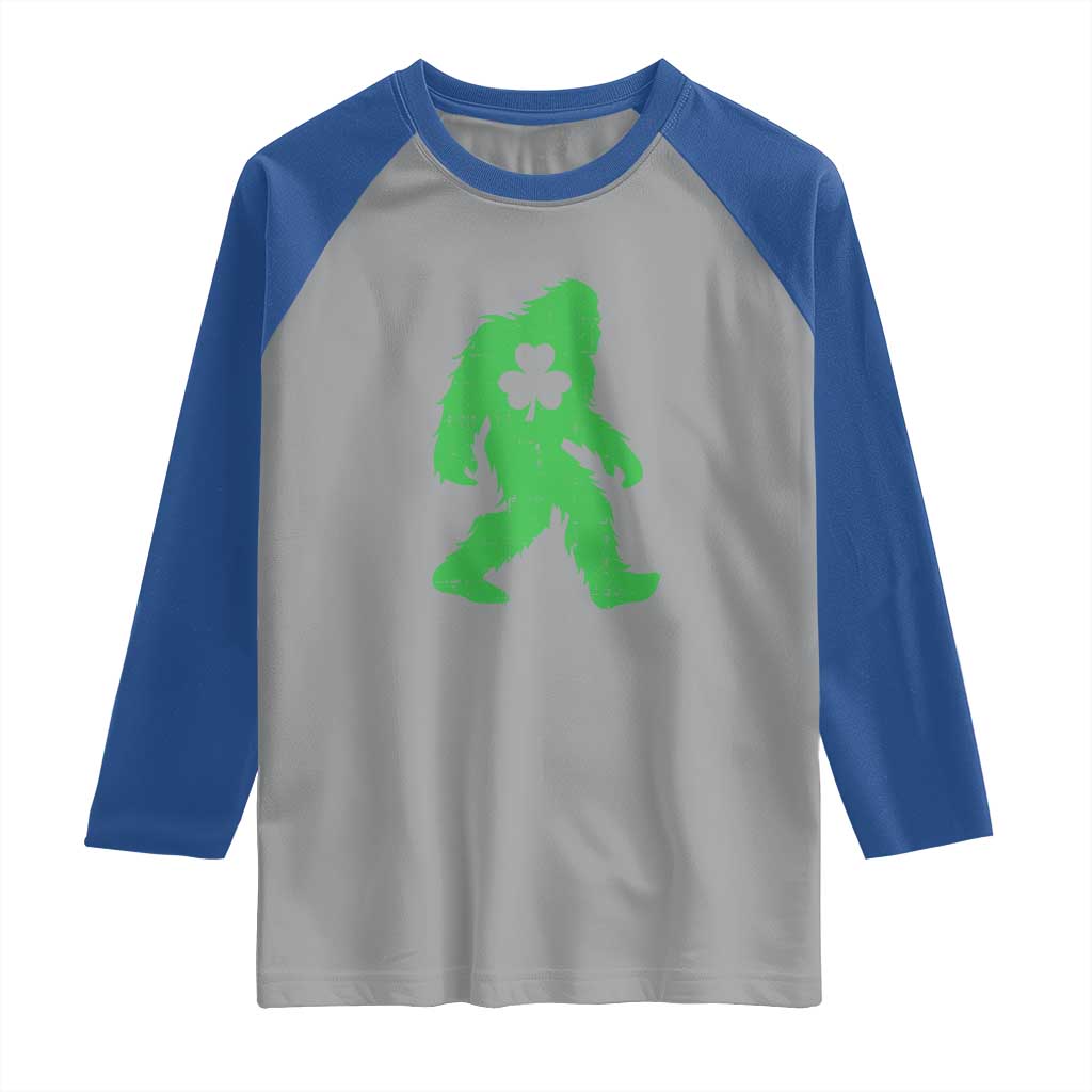 St Patricks Day Bigfoot Raglan Shirt Sasquatch Lucky Shamrock TS02 Sport Gray Royal Print Your Wear