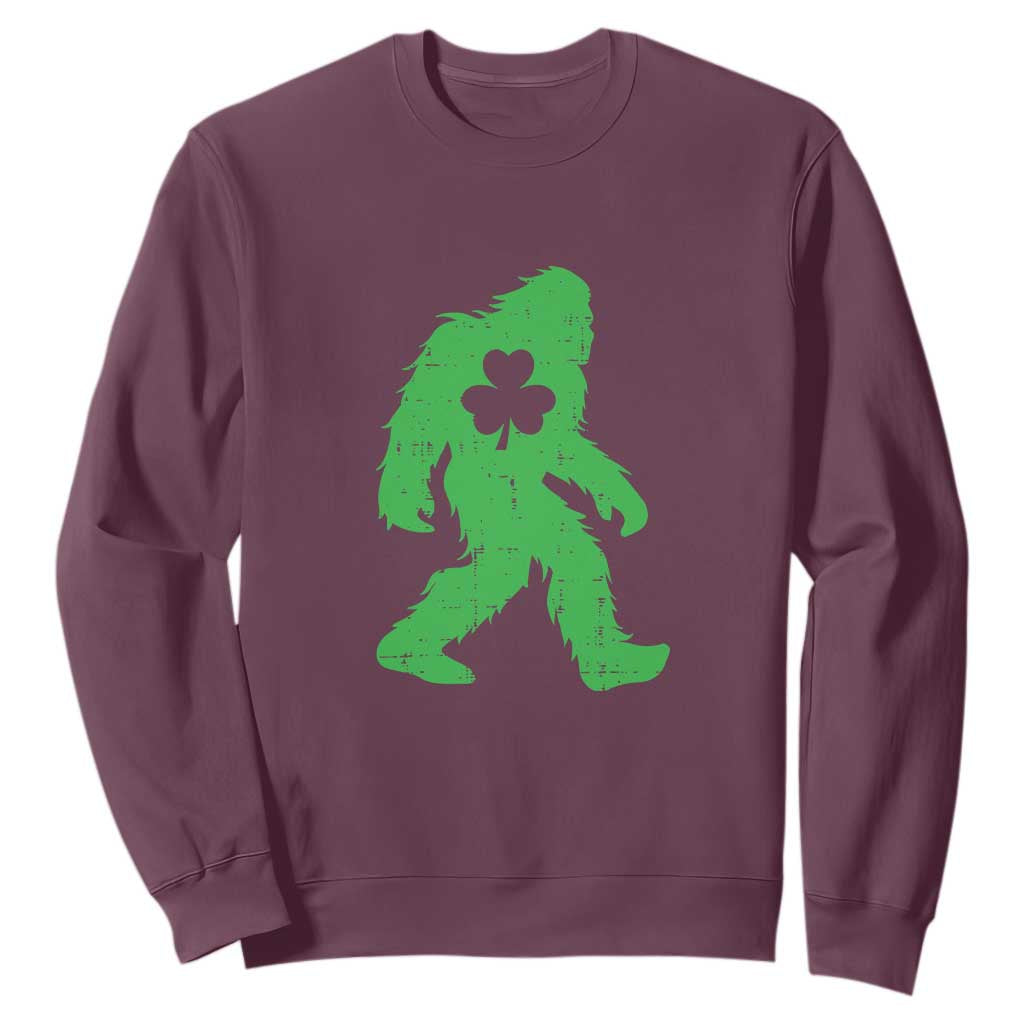St Patricks Day Bigfoot Sweatshirt Sasquatch Lucky Shamrock TS02 Maroon Print Your Wear