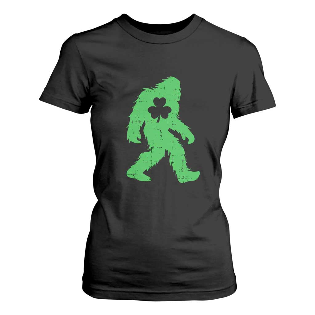 St Patricks Day Bigfoot T Shirt For Women Sasquatch Lucky Shamrock TS02 Black Print Your Wear