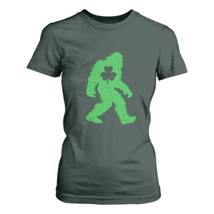 St Patricks Day Bigfoot T Shirt For Women Sasquatch Lucky Shamrock TS02 Dark Forest Green Print Your Wear
