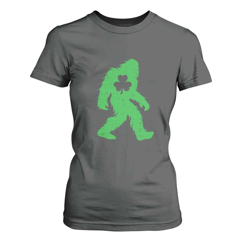 St Patricks Day Bigfoot T Shirt For Women Sasquatch Lucky Shamrock TS02 Dark Heather Print Your Wear