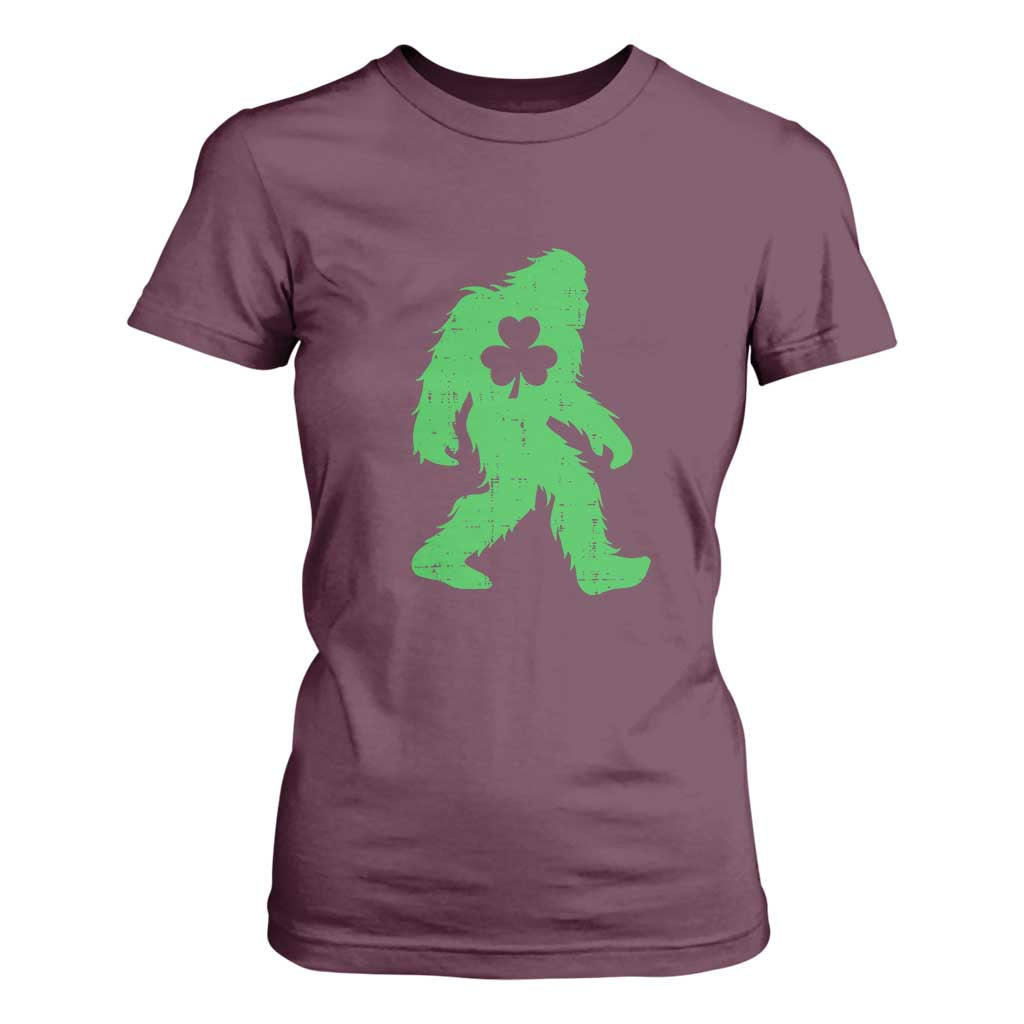 St Patricks Day Bigfoot T Shirt For Women Sasquatch Lucky Shamrock TS02 Maroon Print Your Wear