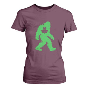 St Patricks Day Bigfoot T Shirt For Women Sasquatch Lucky Shamrock TS02 Maroon Print Your Wear
