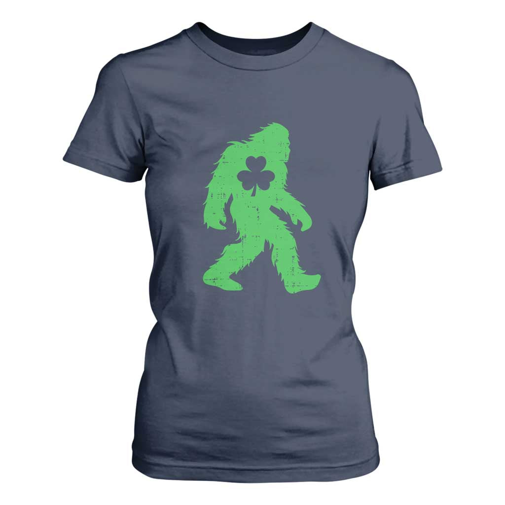 St Patricks Day Bigfoot T Shirt For Women Sasquatch Lucky Shamrock TS02 Navy Print Your Wear