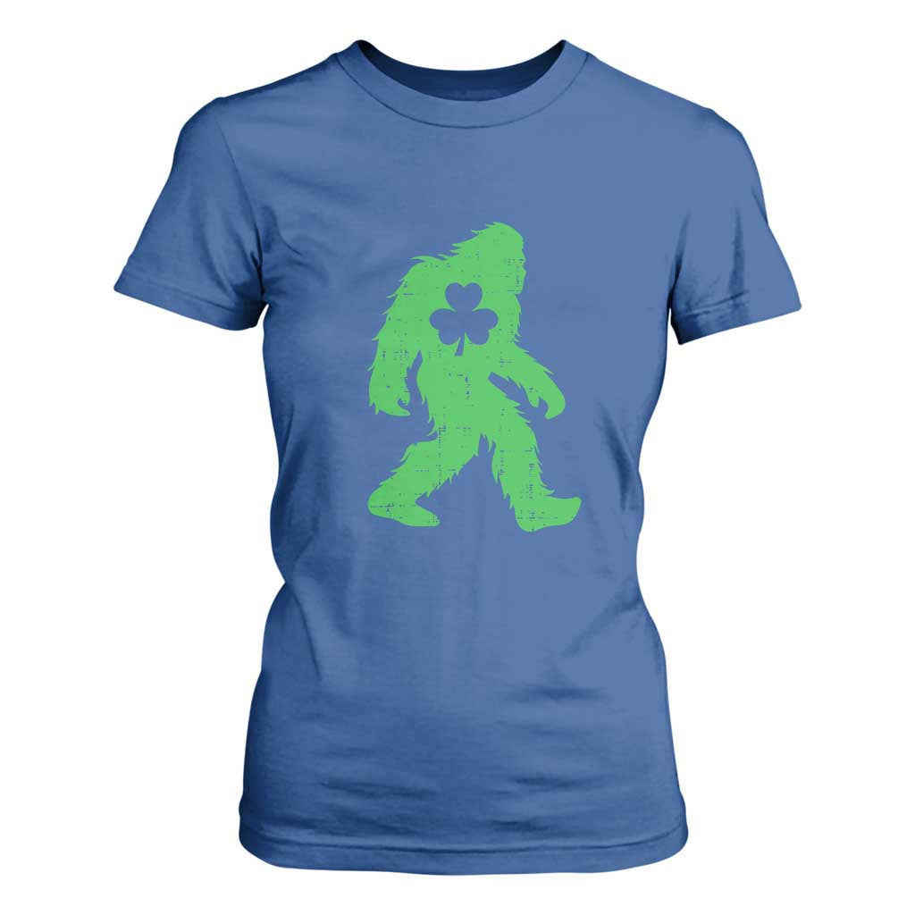 St Patricks Day Bigfoot T Shirt For Women Sasquatch Lucky Shamrock TS02 Royal Blue Print Your Wear
