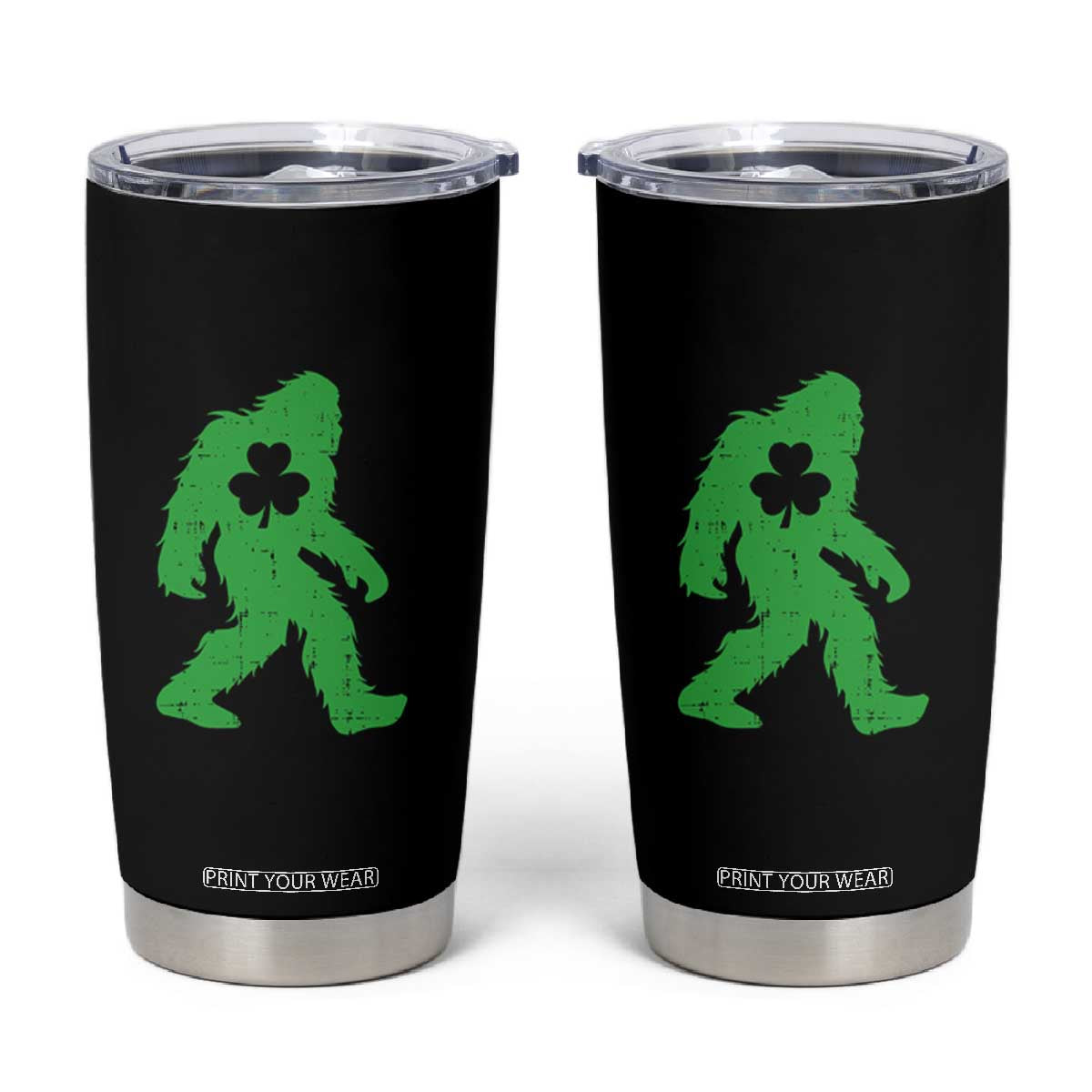 St Patricks Day Bigfoot Tumbler Cup Sasquatch Lucky Shamrock TS02 Black Print Your Wear