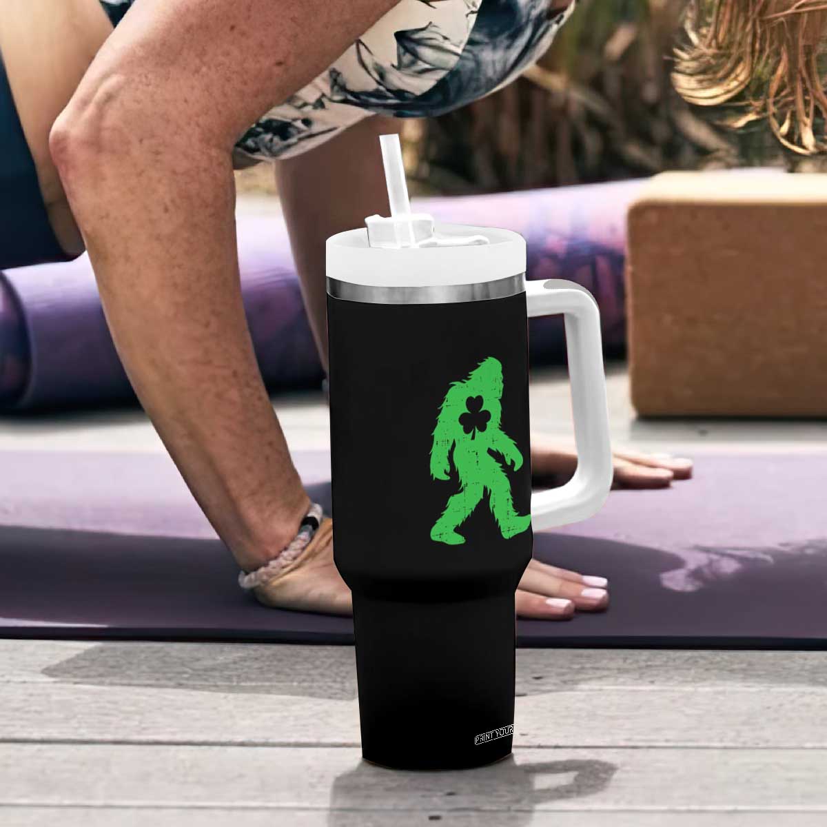 St Patricks Day Bigfoot Tumbler With Handle Sasquatch Lucky Shamrock TS02 Print Your Wear