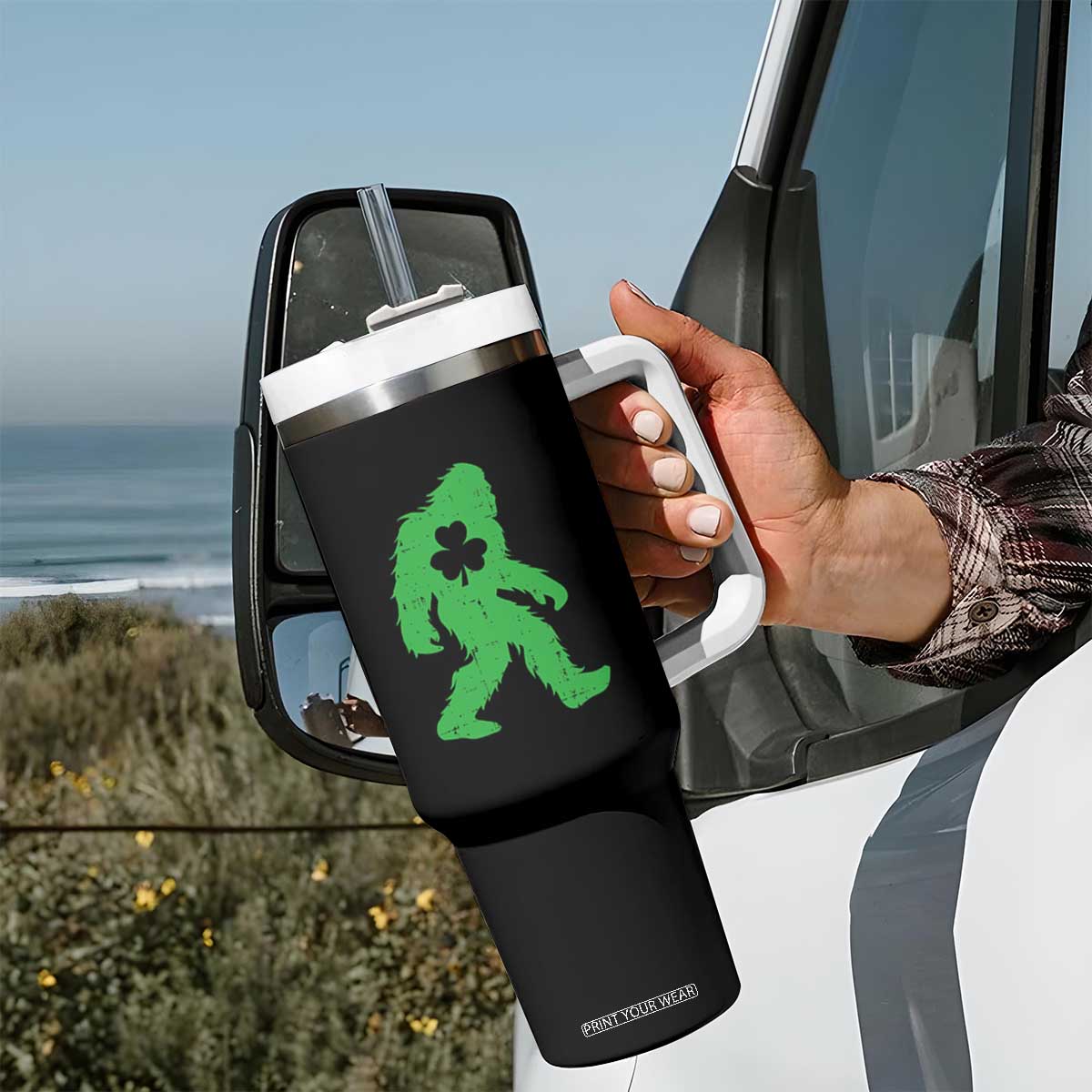 St Patricks Day Bigfoot Tumbler With Handle Sasquatch Lucky Shamrock TS02 Print Your Wear