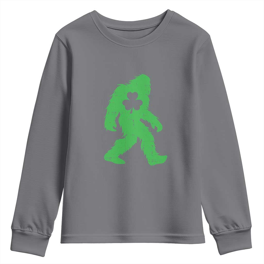 St Patricks Day Bigfoot Youth Sweatshirt Sasquatch Lucky Shamrock TS02 Charcoal Print Your Wear