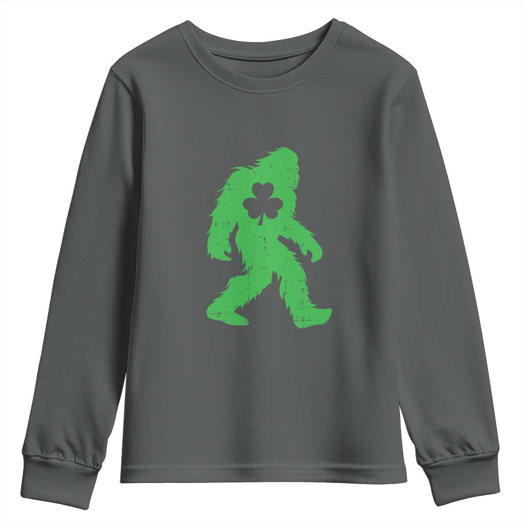 St Patricks Day Bigfoot Youth Sweatshirt Sasquatch Lucky Shamrock TS02 Dark Heather Print Your Wear