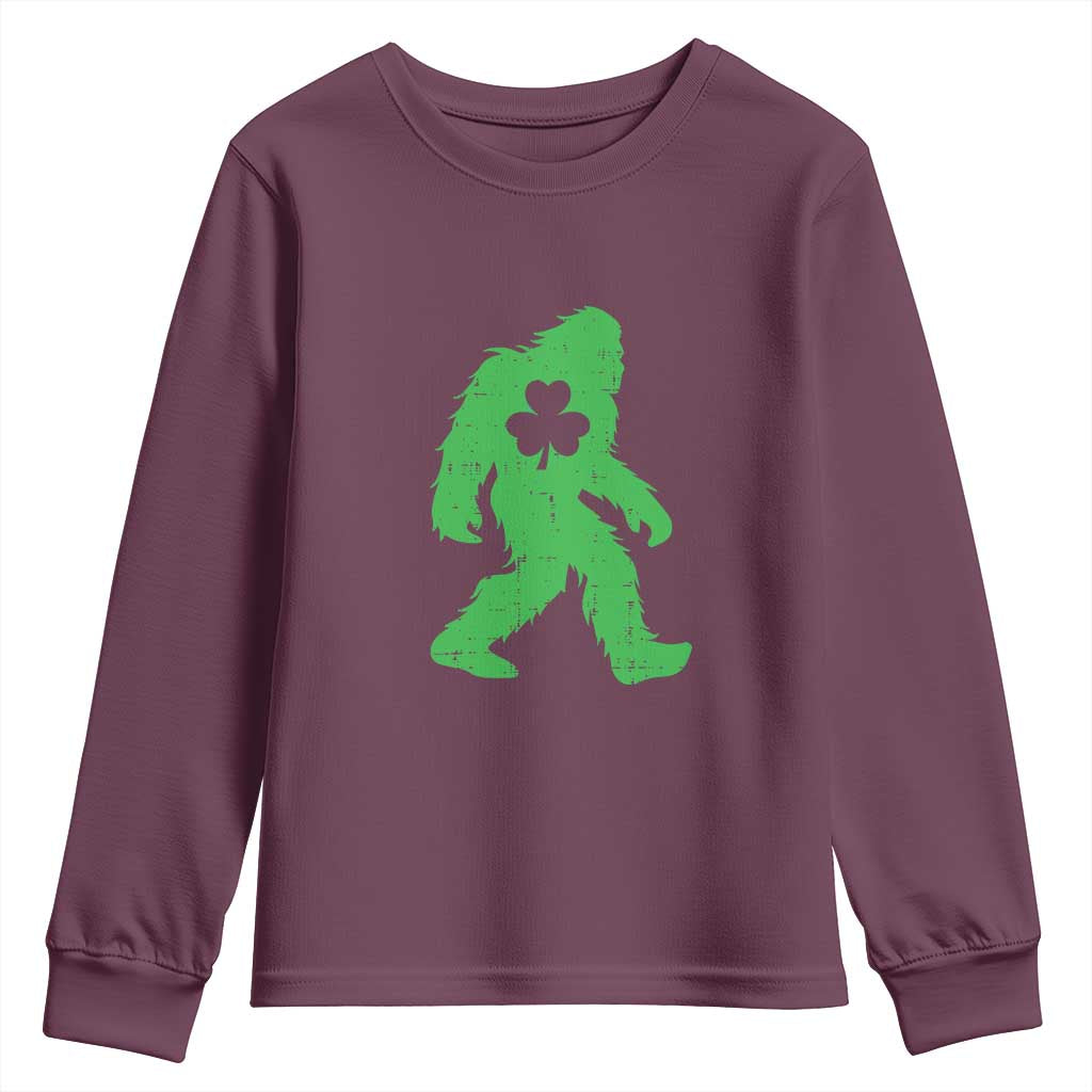 St Patricks Day Bigfoot Youth Sweatshirt Sasquatch Lucky Shamrock TS02 Maroon Print Your Wear