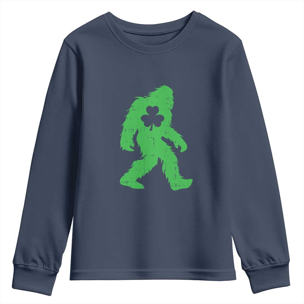 St Patricks Day Bigfoot Youth Sweatshirt Sasquatch Lucky Shamrock TS02 Navy Print Your Wear