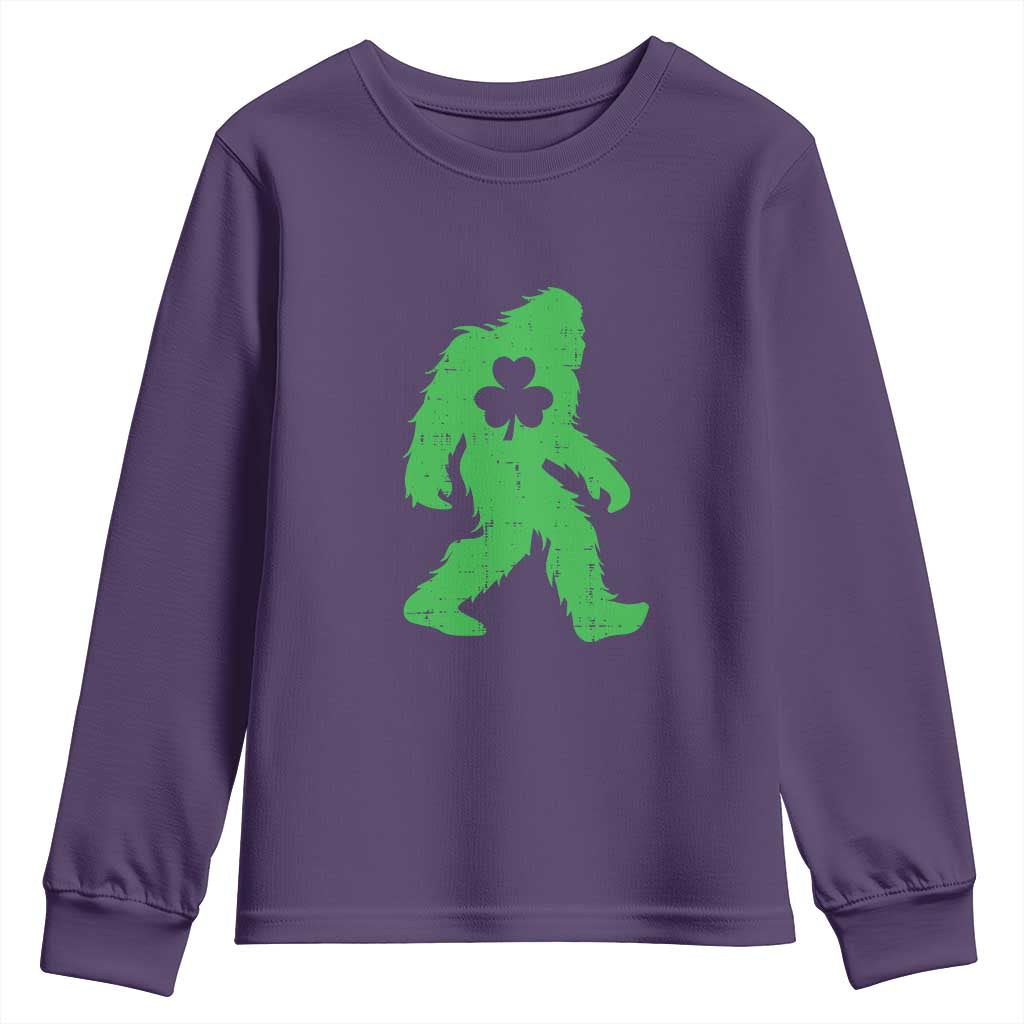St Patricks Day Bigfoot Youth Sweatshirt Sasquatch Lucky Shamrock TS02 Purple Print Your Wear