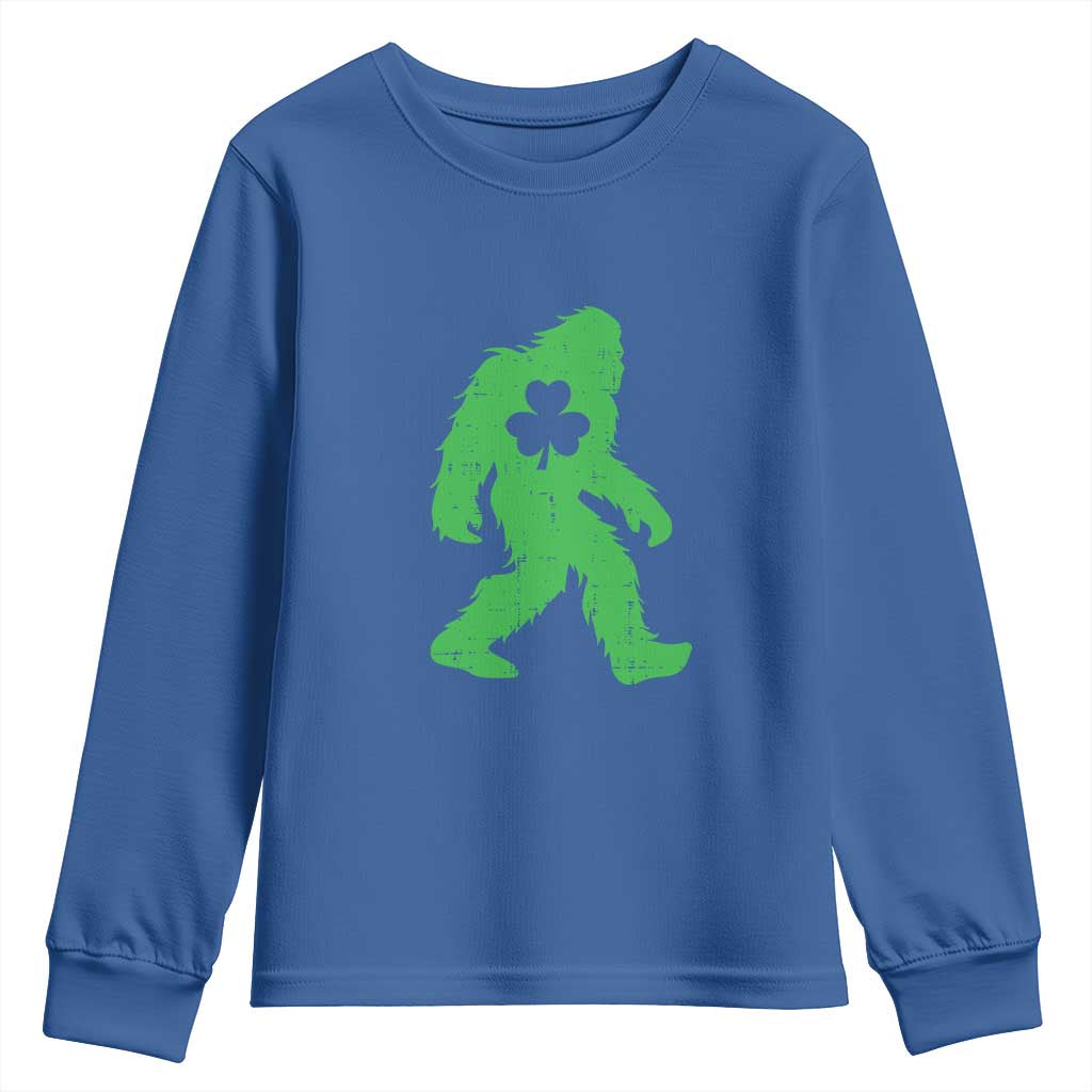 St Patricks Day Bigfoot Youth Sweatshirt Sasquatch Lucky Shamrock TS02 Royal Blue Print Your Wear