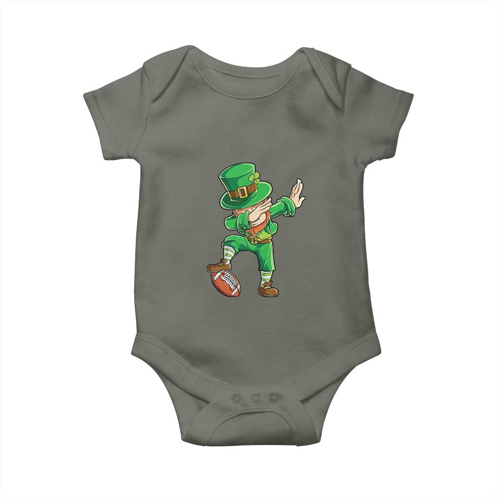 Dabbing Leprechaun Football Baby Onesie St Patricks Day Sports Lover TS02 Military Green Print Your Wear