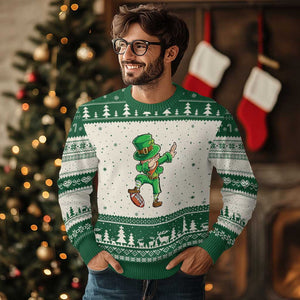 Dabbing Leprechaun Football Ugly Christmas Sweater St Patricks Day Sports Lover TS02 Beige Green Print Your Wear