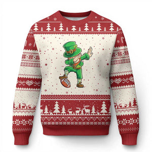Dabbing Leprechaun Football Ugly Christmas Sweater St Patricks Day Sports Lover TS02 Beige Red Print Your Wear