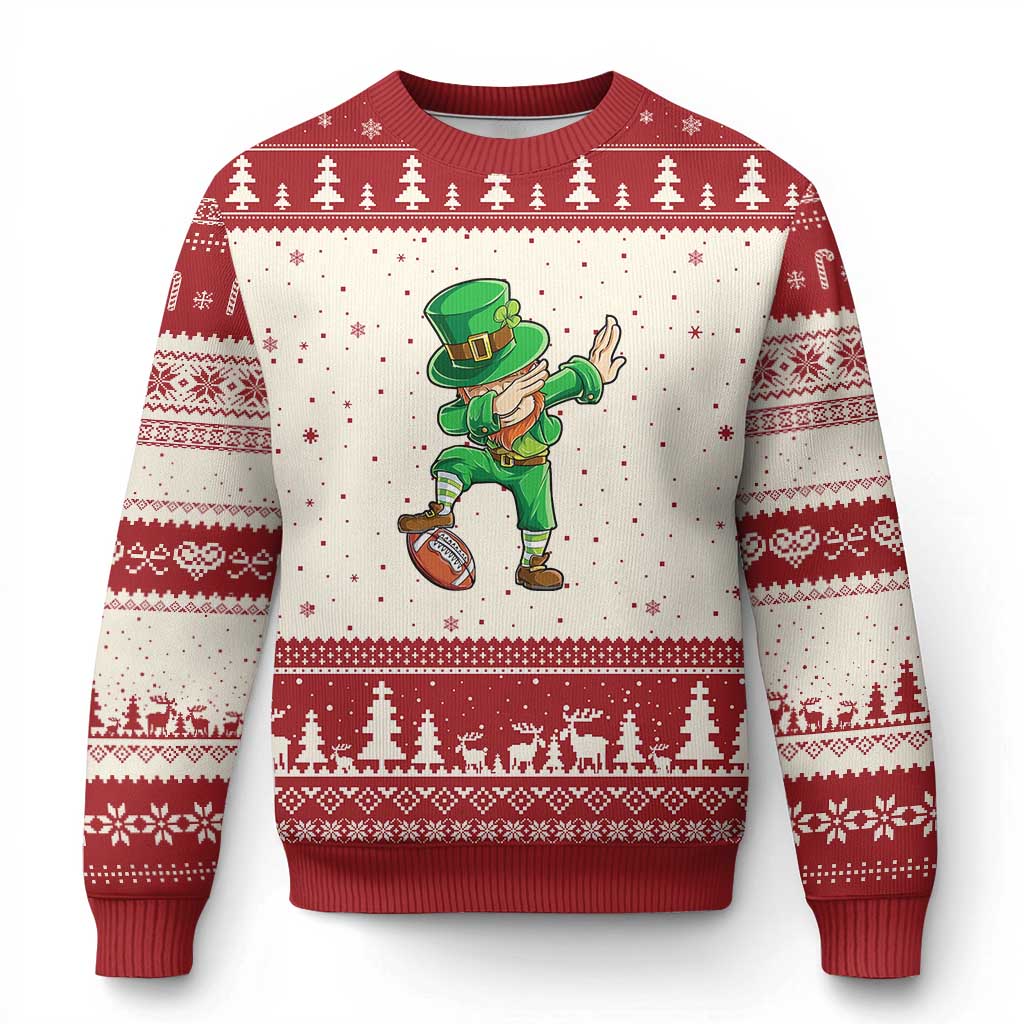Dabbing Leprechaun Football Ugly Christmas Sweater St Patricks Day Sports Lover TS02 Beige Red Print Your Wear